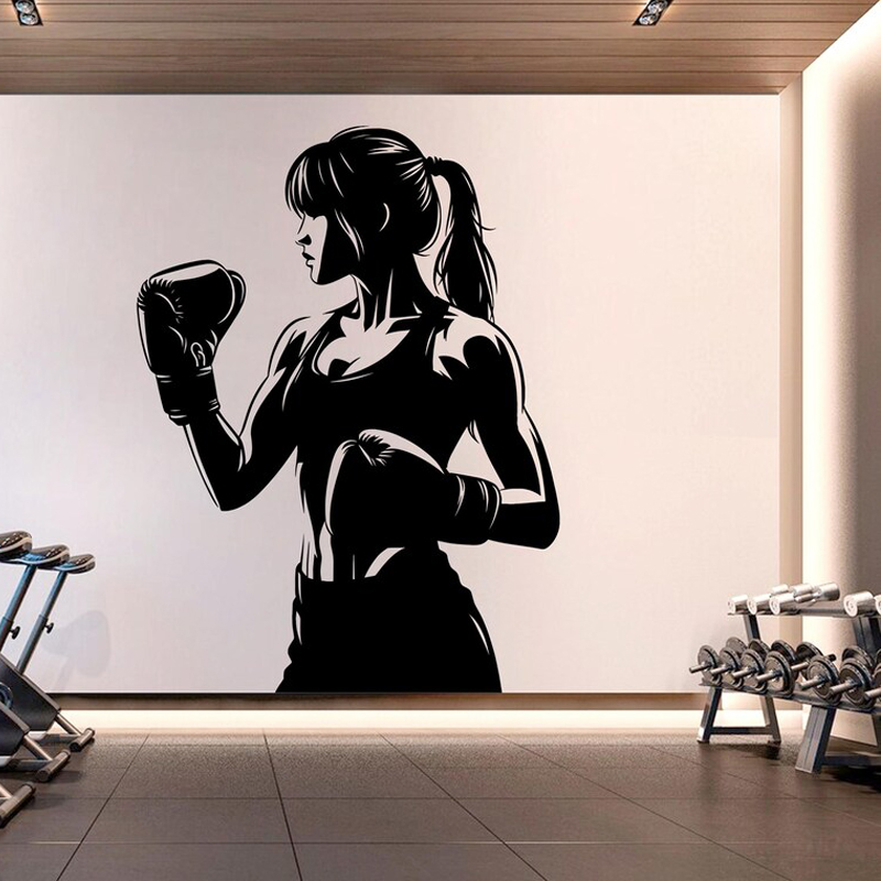 Home Gym Wallpaper - Бокс Девушка Тренажерный Зал Наклейка На